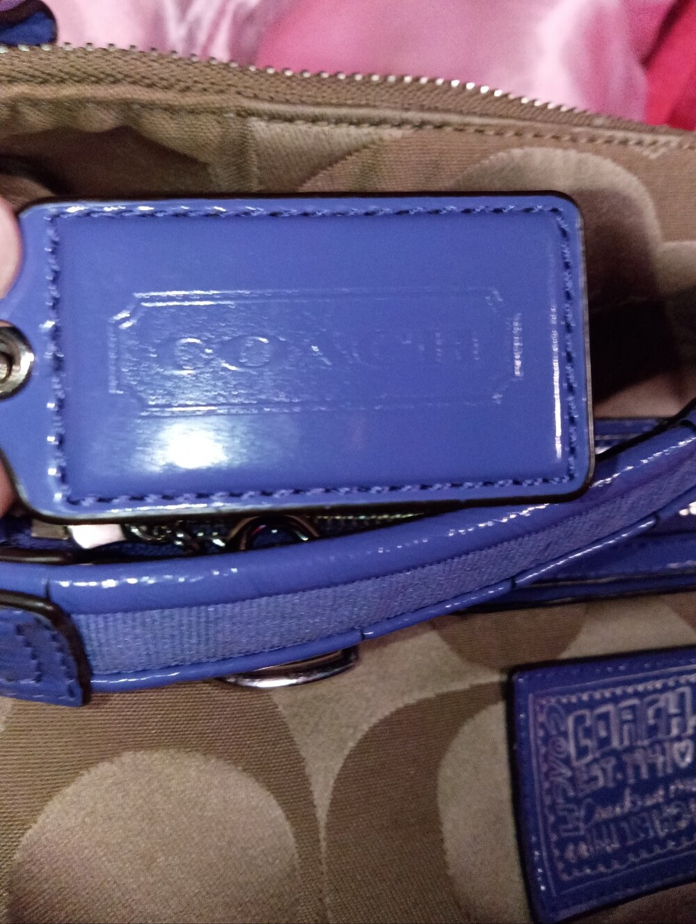 Coach Poppy Tan and Purple Signature Hobo Bag with Purple Trim - Picture 5 of 8